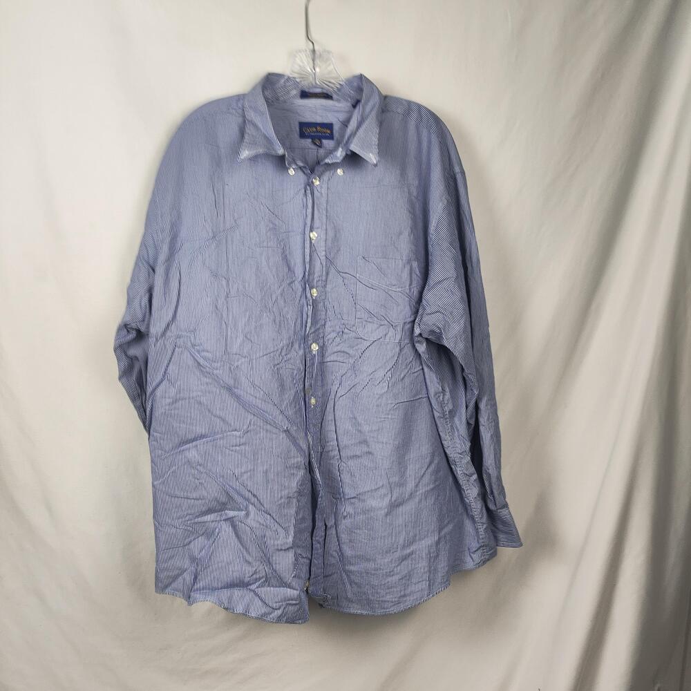 Club Room Shirt Mens 18 34/35 Blue Stripe Classic Fit Cotton Button Down Dress